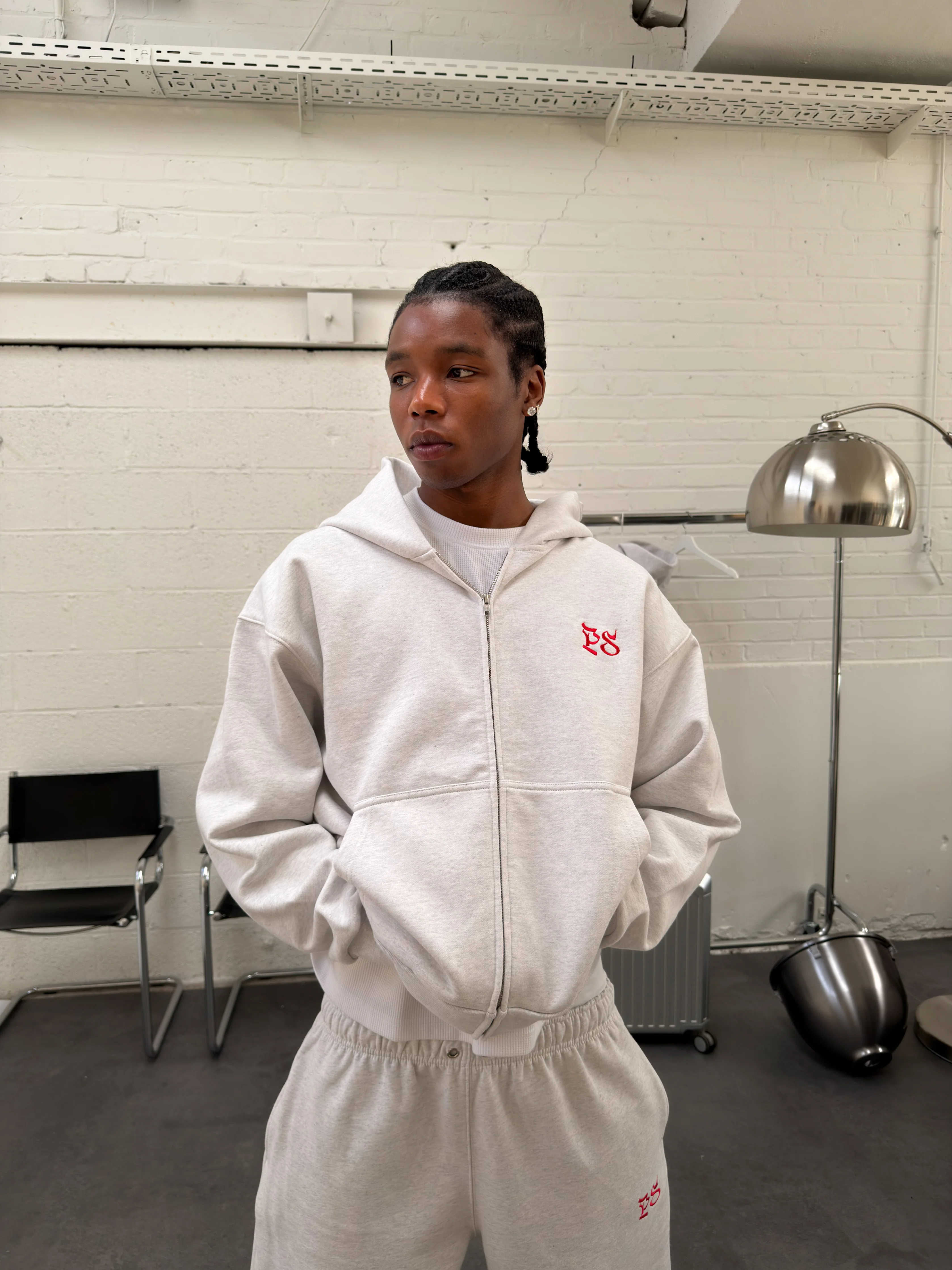 LIGHT GRAY ZIP-HOODIE - Image 3